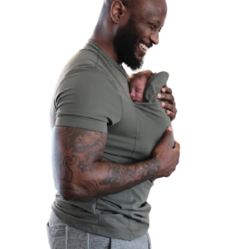 Men's Short Sleeve Babywearing Tee in Olive Green - The Dad Shirt